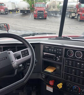 View from the driver's seat of a Mack truck