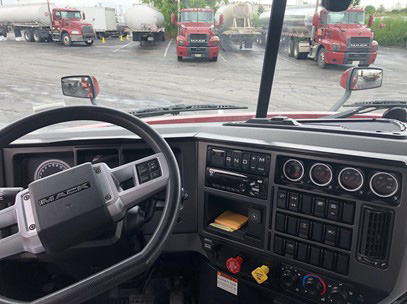 View from the driver's seat of a Mack truck